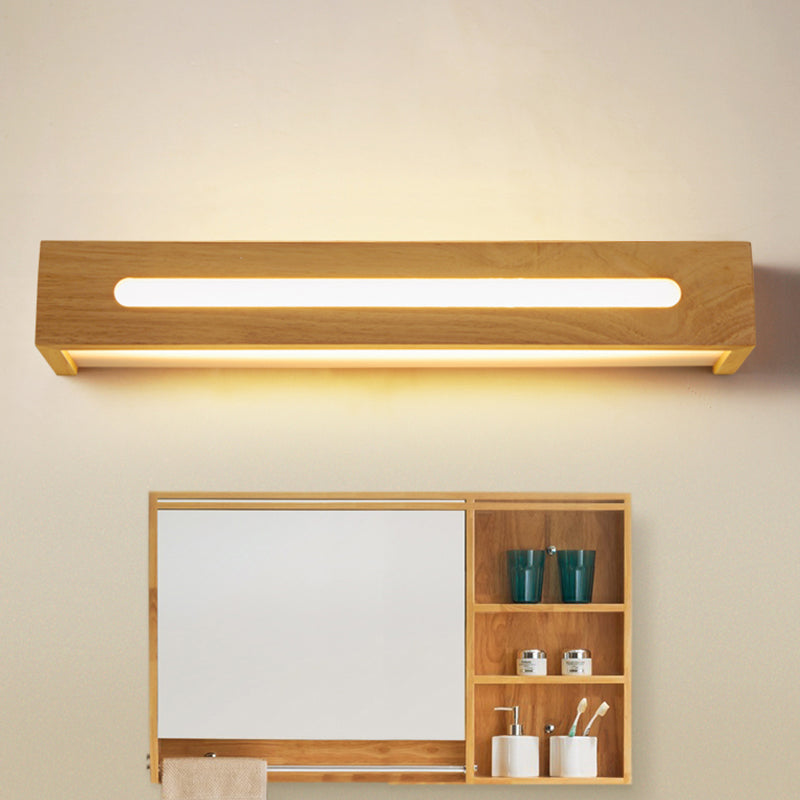 Minimalist LED Wooden Wall Sconce with Diffuser - 1 Light Bath Vanity Light in Warm/White Light (14"/18"/21.5" Wide)