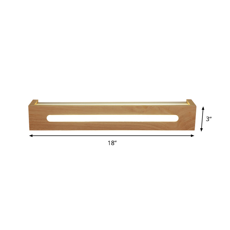 Minimalist LED Wooden Wall Sconce with Diffuser - 1 Light Bath Vanity Light in Warm/White Light (14"/18"/21.5" Wide)