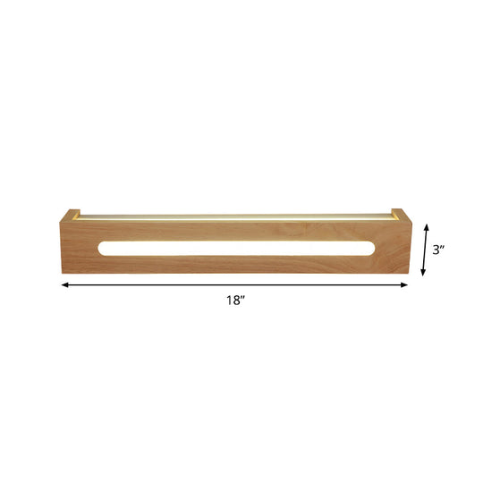 Minimalist LED Wooden Wall Sconce with Diffuser - 1 Light Bath Vanity Light in Warm/White Light (14"/18"/21.5" Wide)