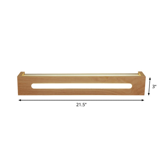 Minimalist LED Wooden Wall Sconce with Diffuser - 1 Light Bath Vanity Light in Warm/White Light (14"/18"/21.5" Wide)