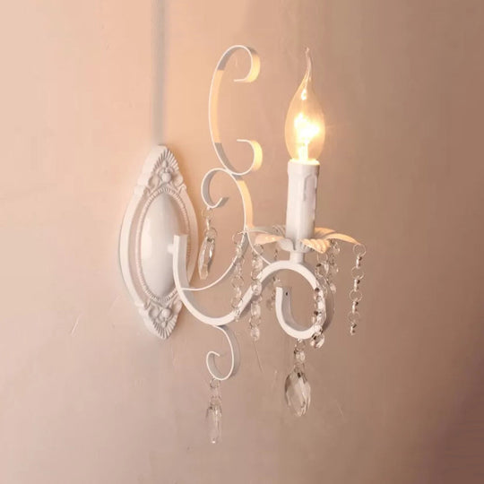 Stylish White Wall Lamp with Clear Crystal for Lodge - Candle Shape Metal Wall Light