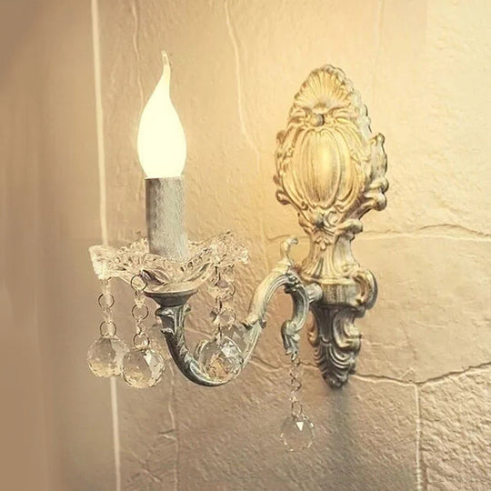 White Metal Kitchen Wall Sconce - Traditional One-Light Candle Lamp