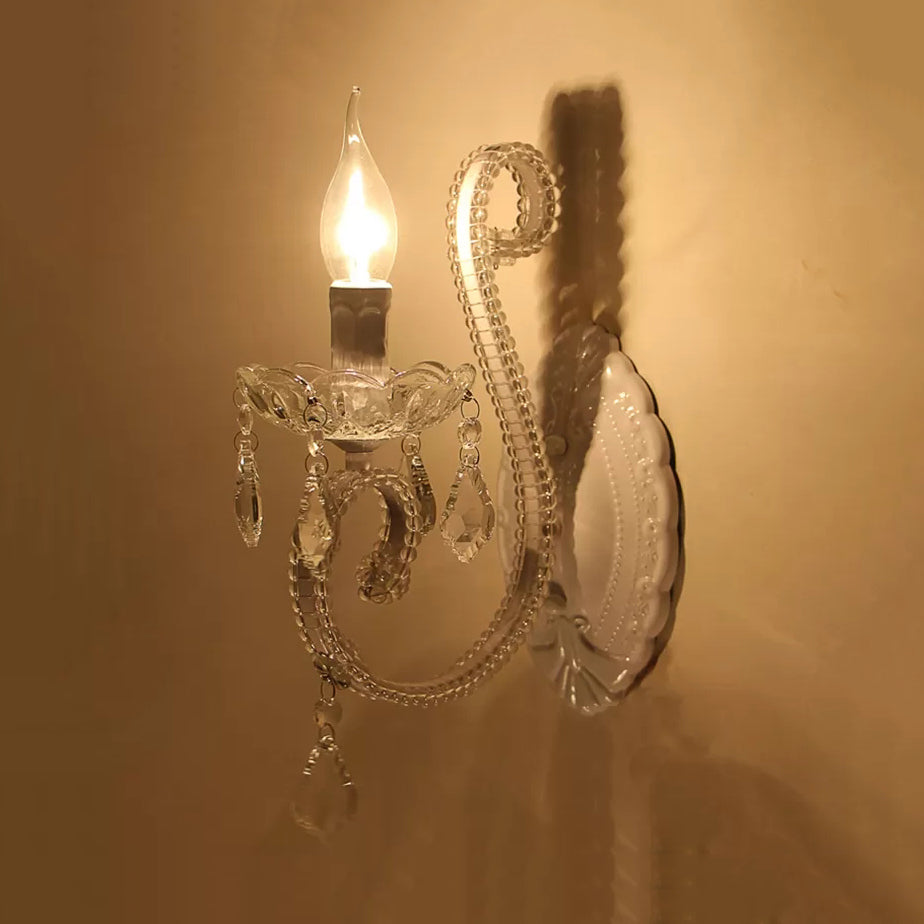 White Metal Kitchen Wall Sconce - Traditional One-Light Candle Lamp