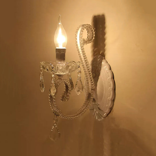 White Metal Kitchen Wall Sconce - Traditional One-Light Candle Lamp