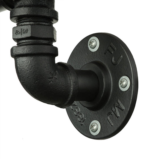 Steampunk Restaurant Wall Lighting in Black: 2/3-Lights Wall Mount with Metal Pipe and Gauge