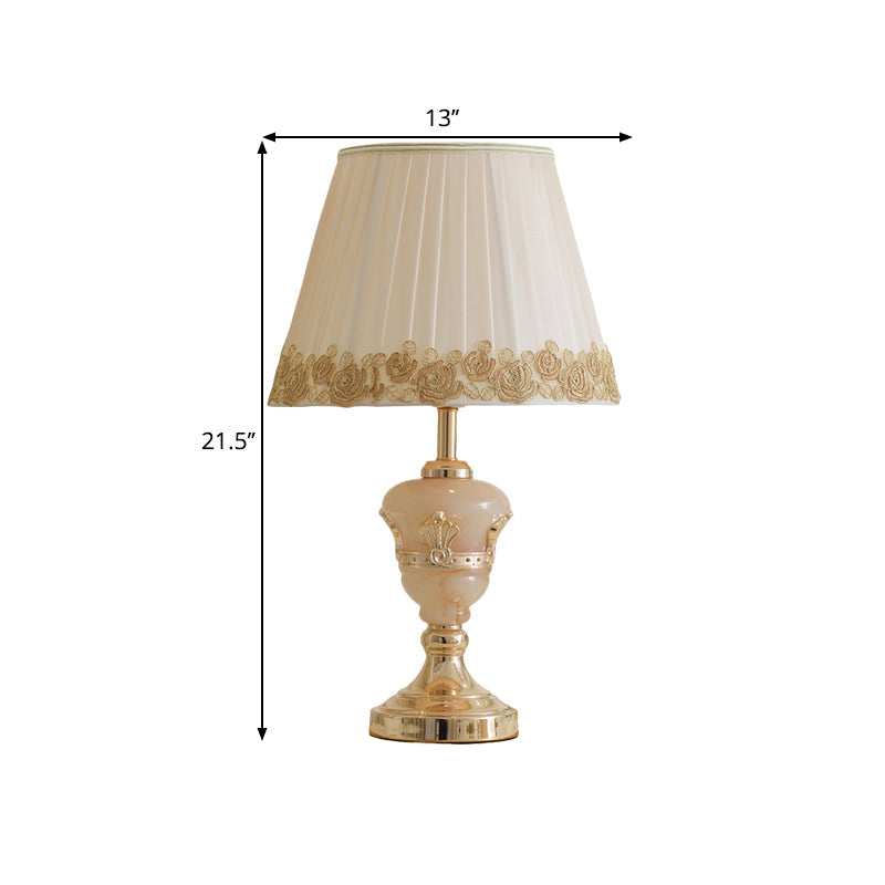 Country Style Conical Table Lamp with Flower Decor in White