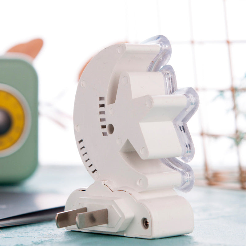 Kids Crescent and Star Plug-in LED Night Lamp, White Plastic Cartoon Design