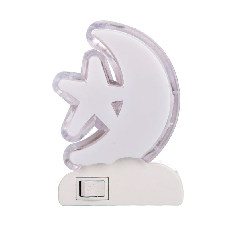 Kids Crescent and Star Plug-in LED Night Lamp, White Plastic Cartoon Design