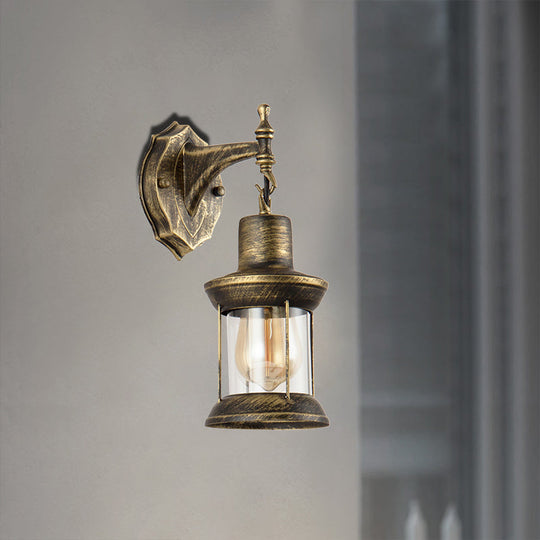Aged Bronze Outdoor Sconce Lighting Fixture - Traditional Clear Glass Wall Light with Kerosene Shade