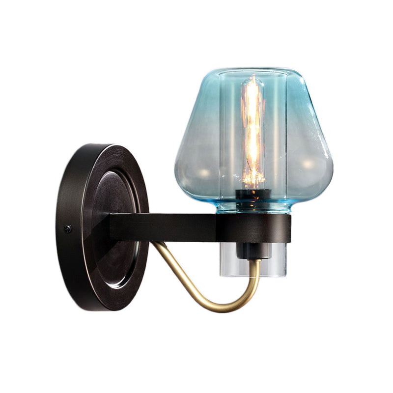 Modern Blue Glass Wall Sconce with Tapered Shade & 1 Light - Perfect for Your Bedroom!