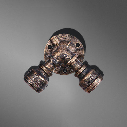 Rustic Wrought Iron Wall Sconce with 2 Heads, Pipe Shade, and Aged Bronze Finish