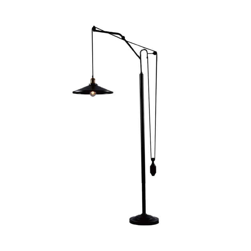 Industrial Flared Shade Metal Floor Lamp - Rotatable 1 Light Standing Light in Black for Living Room