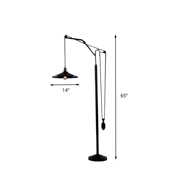 Industrial Flared Shade Metal Floor Lamp - Rotatable 1 Light Standing Light in Black for Living Room