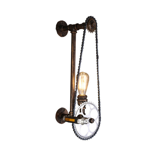 Industrial Metal Wall Sconce with Bronze Bicycle Chain Design, Water Pipe and 1 Bulb Head - Perfect for Bars