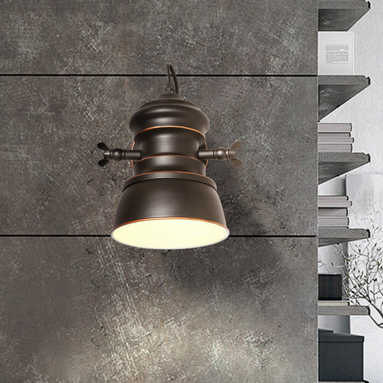 1-Head Wall Mounted Bedroom Sconce with Swivel Joint - Black Round Iron Lighting for Warehouse