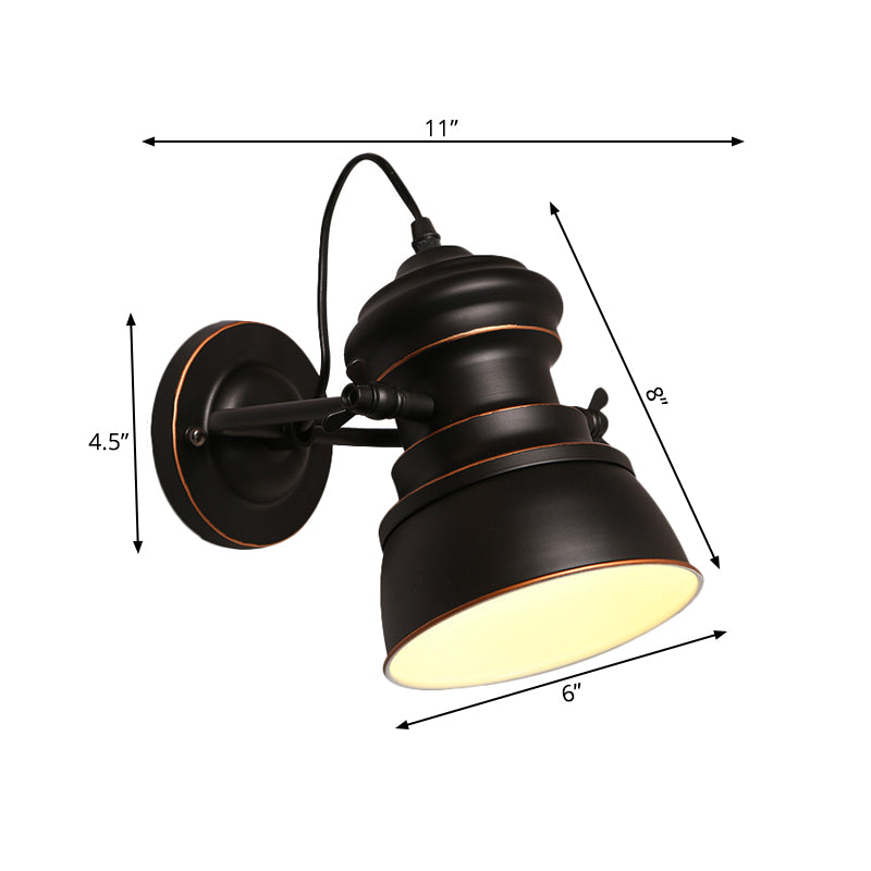 1-Head Wall Mounted Bedroom Sconce with Swivel Joint - Black Round Iron Lighting for Warehouse