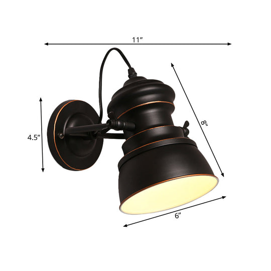 1-Head Wall Mounted Bedroom Sconce with Swivel Joint - Black Round Iron Lighting for Warehouse