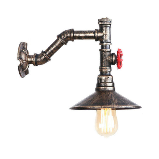 Rustic Antique Bronze Conical Wall Mount Fixture - Plumbing Pipe Design - 1 Bulb Wall Lighting