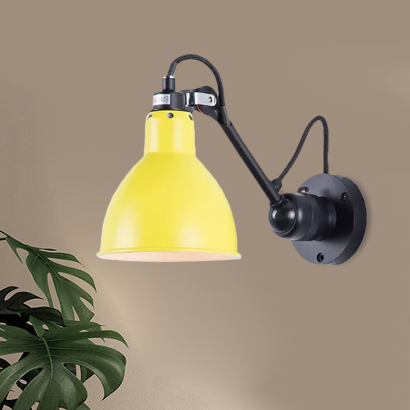 Industrial Black/Red/Yellow Swing Arm Wall Reading Lamp – Single Bowl Shade Sconce Light