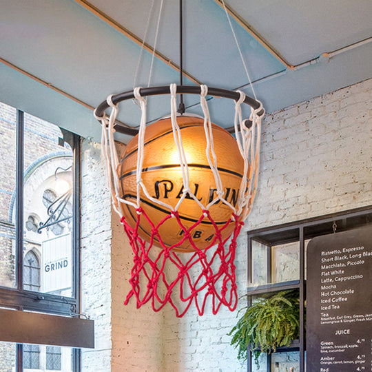 Kids Brown Basketball Ceiling Light with Acrylic Shade – 1-Light Restaurant Hanging Lamp