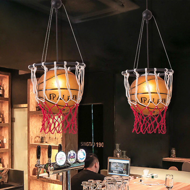 Kids Brown Basketball Ceiling Light with Acrylic Shade – 1-Light Restaurant Hanging Lamp