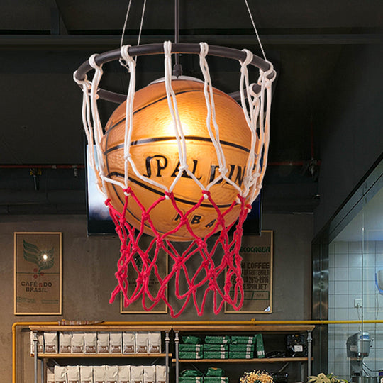 Kids Brown Basketball Ceiling Light with Acrylic Shade – 1-Light Restaurant Hanging Lamp