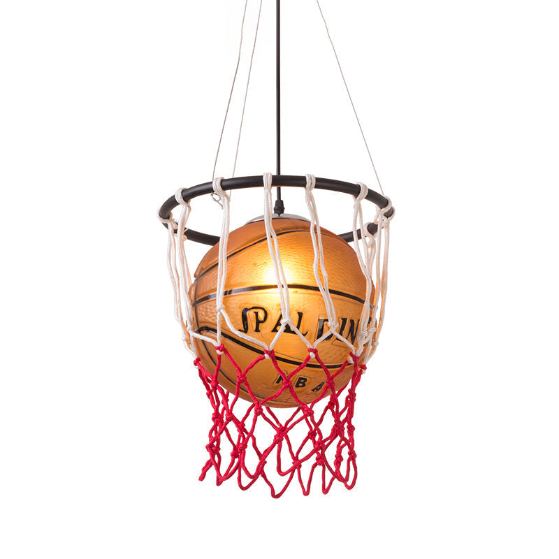 Kids Brown Basketball Ceiling Light with Acrylic Shade – 1-Light Restaurant Hanging Lamp