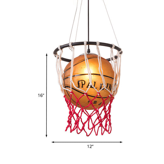Kids Brown Basketball Ceiling Light with Acrylic Shade – 1-Light Restaurant Hanging Lamp