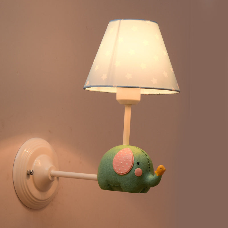 Kids Elephant Wall Lamp Iron 1-Light Sconce with Pink/Blue Shade - Perfect for Child Bedroom