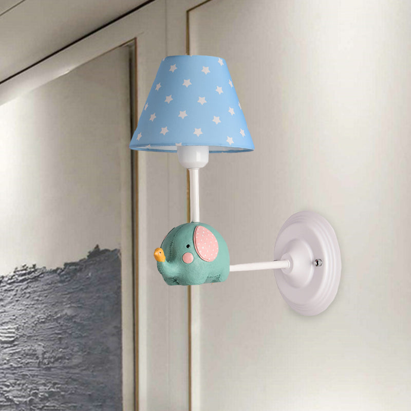 Kids Elephant Wall Lamp Iron 1-Light Sconce with Pink/Blue Shade - Perfect for Child Bedroom