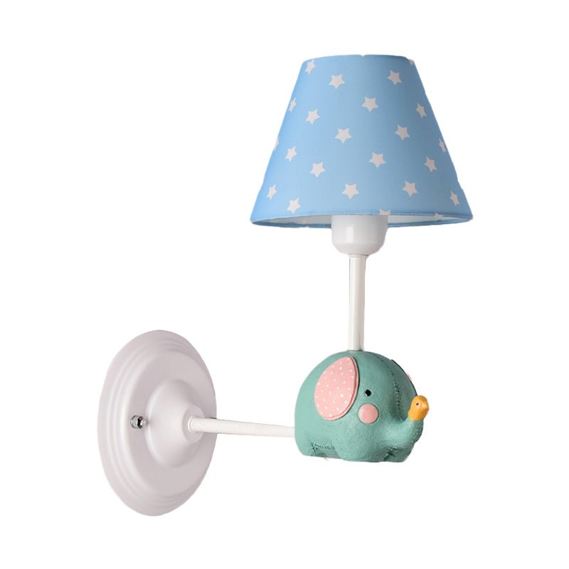 Kids Elephant Wall Lamp Iron 1-Light Sconce with Pink/Blue Shade - Perfect for Child Bedroom