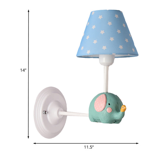 Kids Elephant Wall Lamp Iron 1-Light Sconce with Pink/Blue Shade - Perfect for Child Bedroom