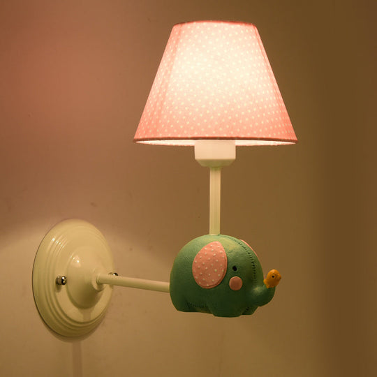 Kids Elephant Wall Lamp Iron 1-Light Sconce with Pink/Blue Shade - Perfect for Child Bedroom