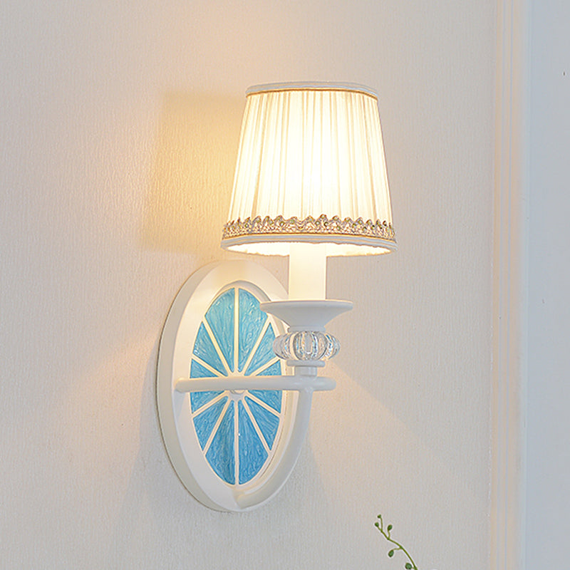 Modern Blue Elliptical Sconce Lamp - Wall Mounted Iron Light with Fabric Shade for Living Room