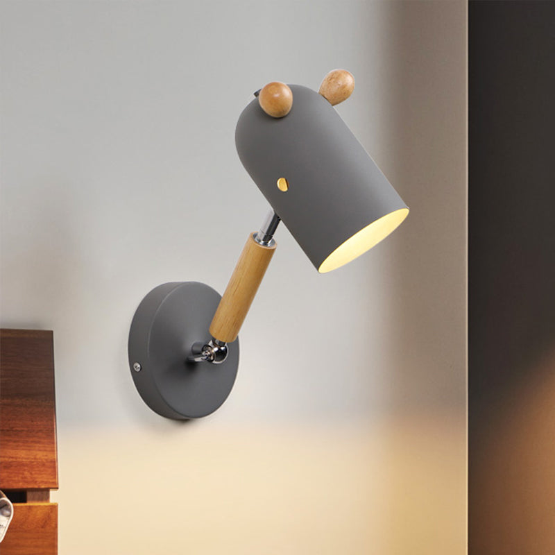 Iron Swing Arm Wall Lamp Kids Sconce Fixture - White/Green/Grey Wood, 1 Bulb, Venting Hole