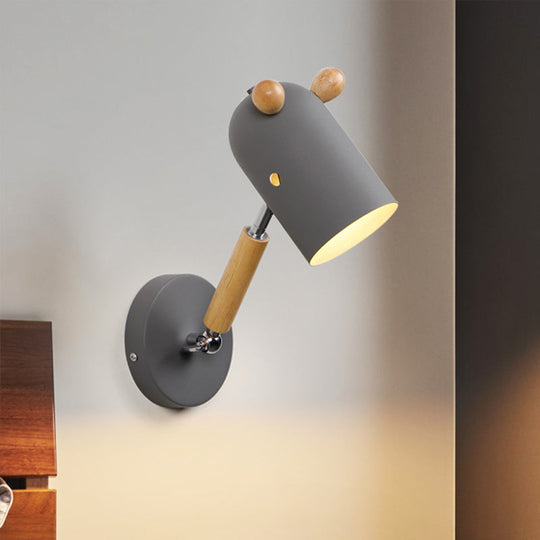 Iron Swing Arm Wall Lamp Kids Sconce Fixture - White/Green/Grey Wood, 1 Bulb, Venting Hole