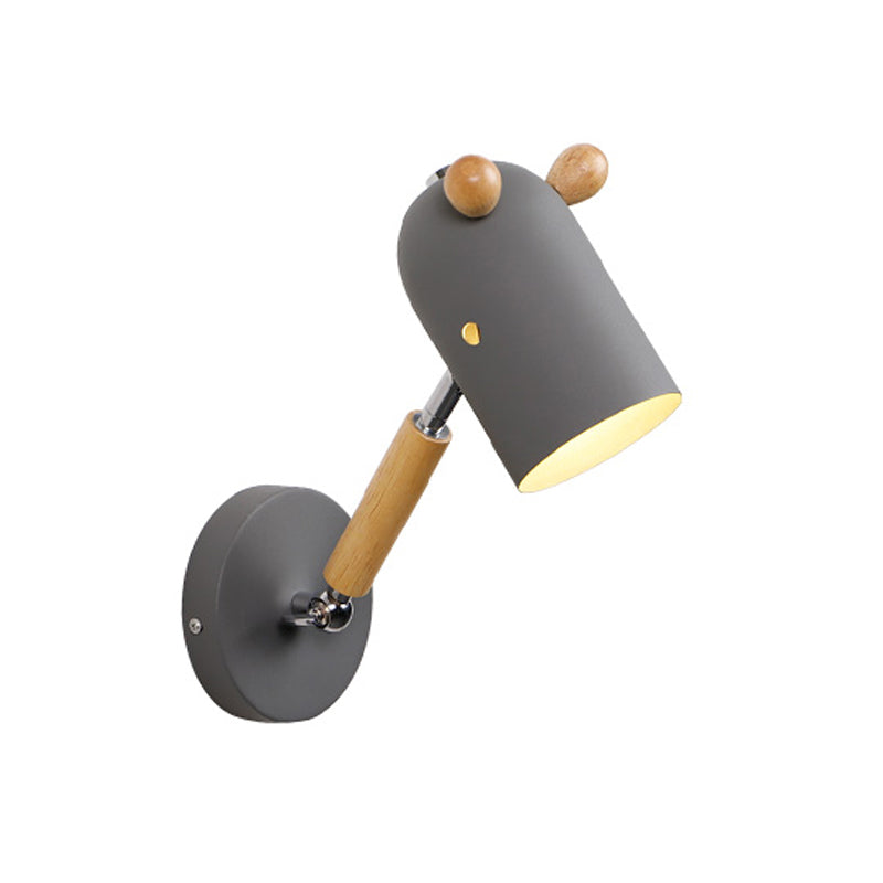 Iron Swing Arm Wall Lamp Kids Sconce Fixture - White/Green/Grey Wood, 1 Bulb, Venting Hole