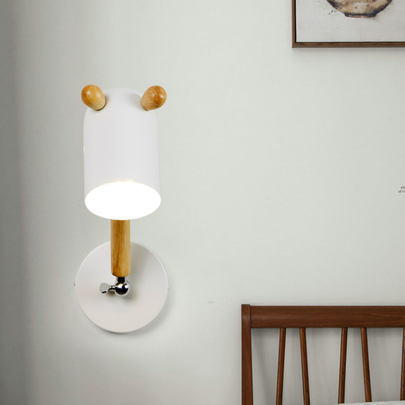 Iron Swing Arm Wall Lamp Kids Sconce Fixture - White/Green/Grey Wood, 1 Bulb, Venting Hole