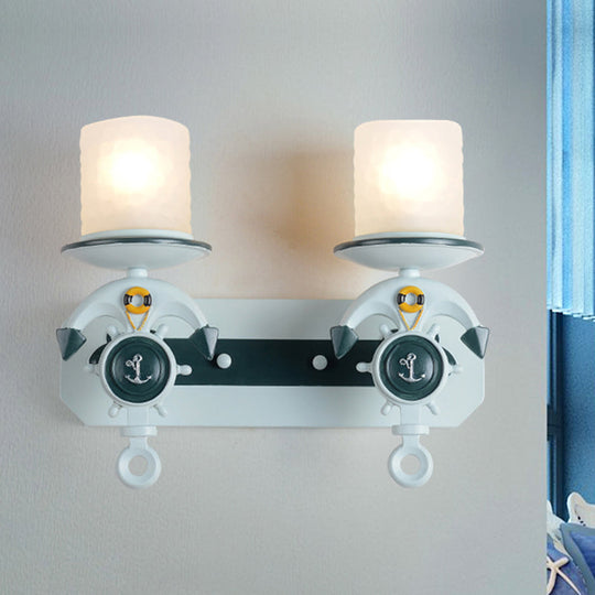 Kids' Water Blue Glass Sconce with Anchor Arm - Wall-mounted Half-Bulb Lamp