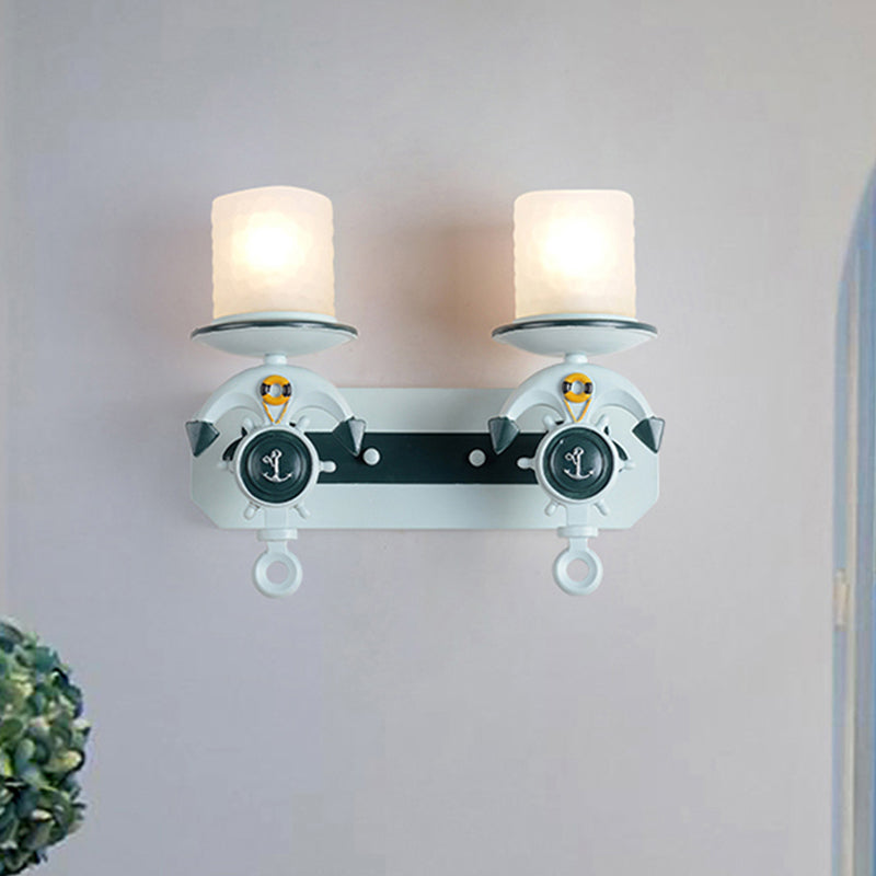 Kids' Water Blue Glass Sconce with Anchor Arm - Wall-mounted Half-Bulb Lamp