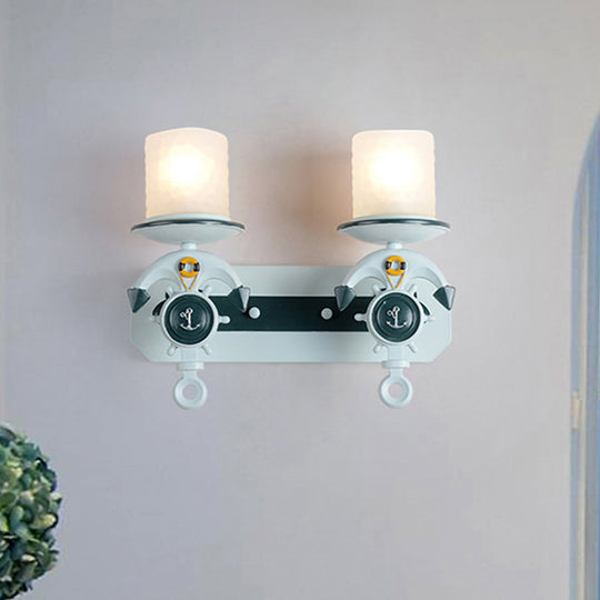 Kids' Water Blue Glass Sconce with Anchor Arm - Wall-mounted Half-Bulb Lamp