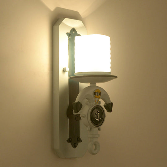 Kids' Water Blue Glass Sconce with Anchor Arm - Wall-mounted Half-Bulb Lamp