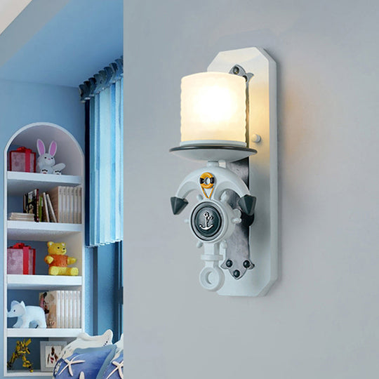 Kids' Water Blue Glass Sconce with Anchor Arm - Wall-mounted Half-Bulb Lamp