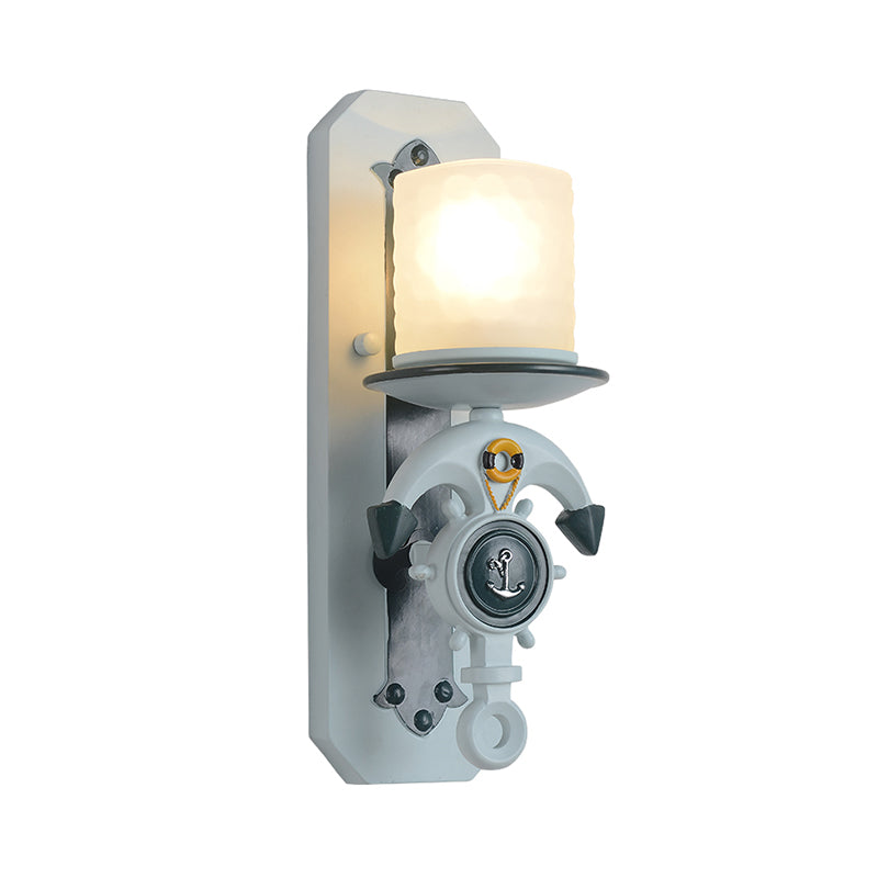 Kids' Water Blue Glass Sconce with Anchor Arm - Wall-mounted Half-Bulb Lamp