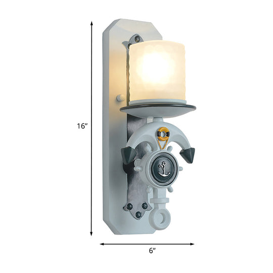 Kids' Water Blue Glass Sconce with Anchor Arm - Wall-mounted Half-Bulb Lamp