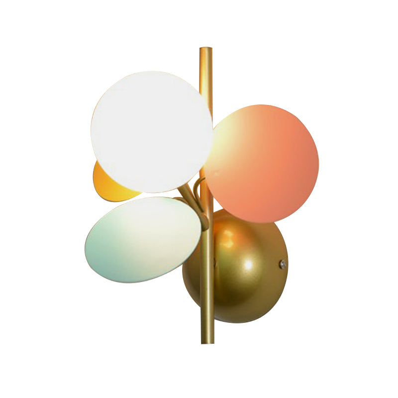 Macaron Style Iron Sconce - Leaf Bedside Wall Lighting in White with Multicolored Glass Shade