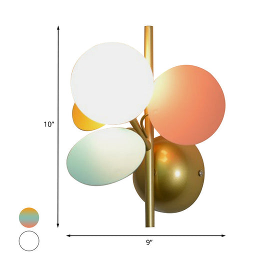 Macaron Style Iron Sconce - Leaf Bedside Wall Lighting in White with Multicolored Glass Shade