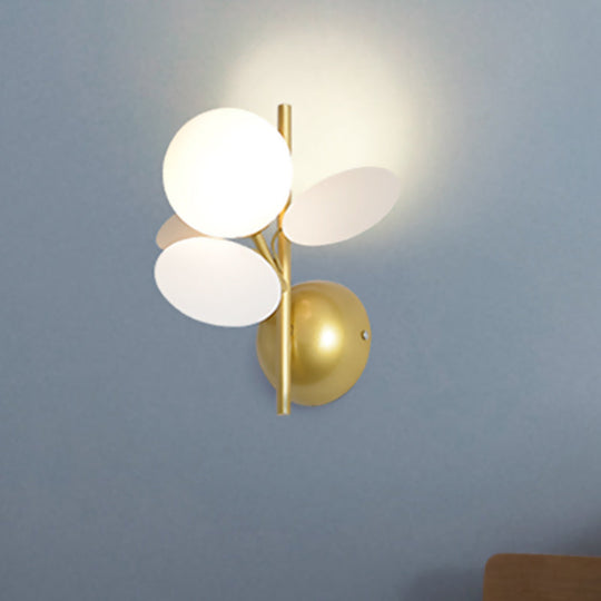Macaron Style Iron Sconce - Leaf Bedside Wall Lighting in White with Multicolored Glass Shade