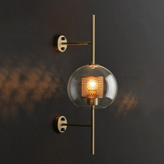 Colonial Clear Glass Bedroom Sconce Light with Wire Mesh and Cylinder, Bronze/Silver Gray Finish - 8"/9.5" W