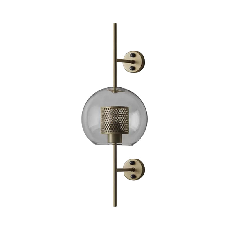 Colonial Clear Glass Bedroom Sconce Light with Wire Mesh and Cylinder, Bronze/Silver Gray Finish - 8"/9.5" W
